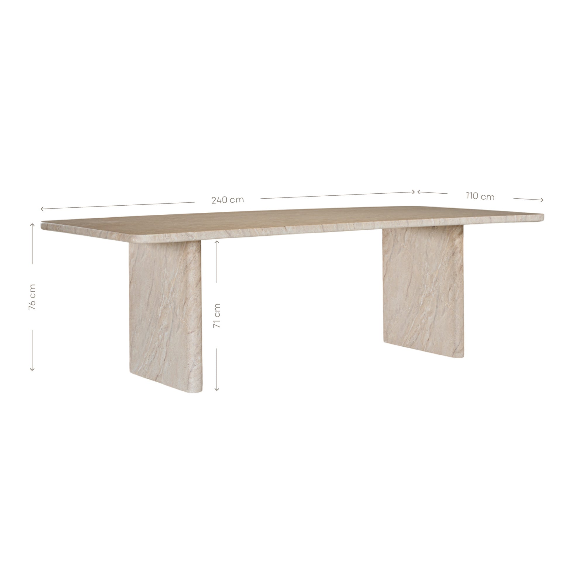 Amani dining table in dune hydro dipped finish with rectangular tabletop and two solid slab legs