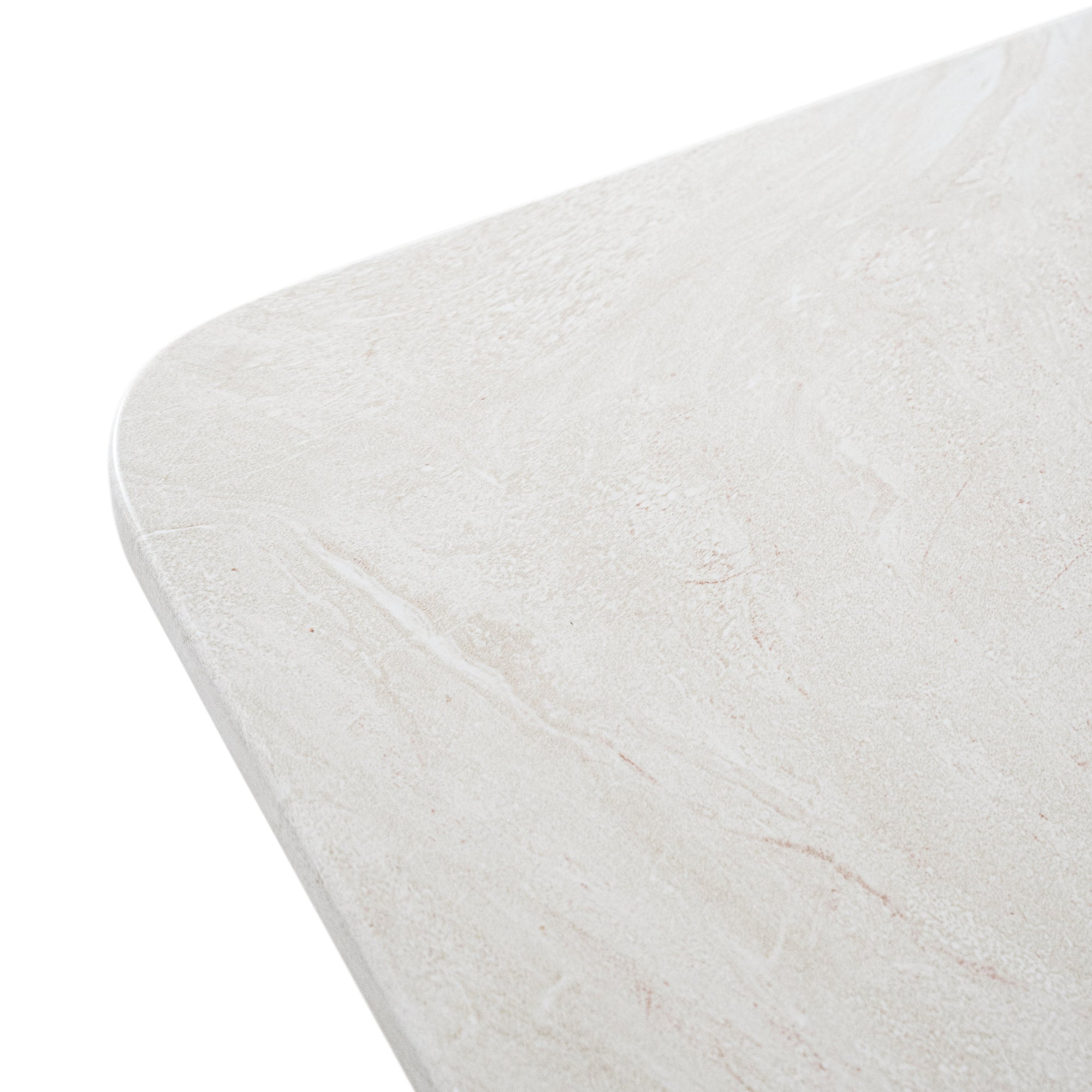Minimalist white hydro-dipped concrete dining table with a sleek rectangular top and sturdy panel legs. A contemporary statement piece designed to complement modern and coastal interiors