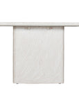 Minimalist white hydro-dipped concrete dining table with a sleek rectangular top and sturdy panel legs. A contemporary statement piece designed to complement modern and coastal interiors