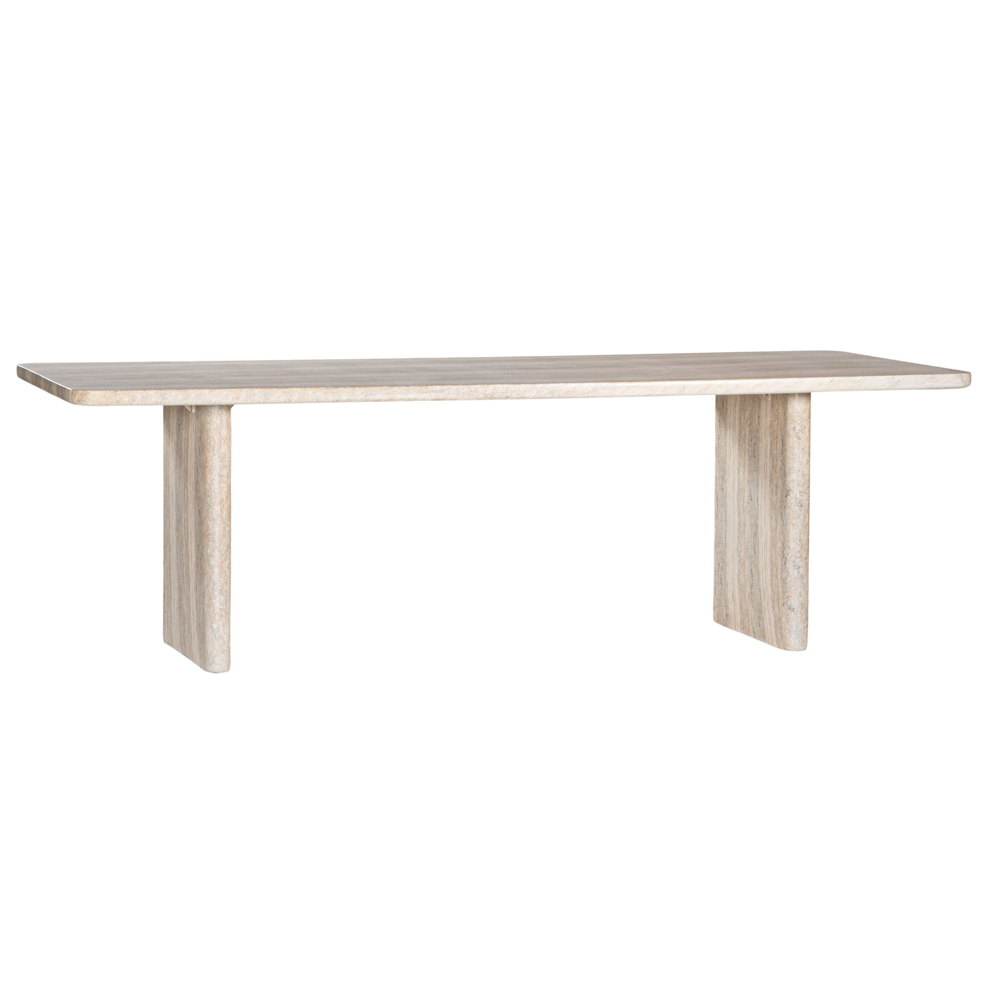 Minimalist hydro-dipped concrete dining table with a sleek rectangular top and sturdy panel legs. A contemporary statement piece designed to complement modern and coastal interiors