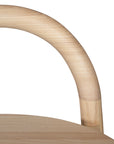 A minimalist solid ashwood bar stool with a curved backrest and natural finish, designed for modern kitchen and bar spaces.