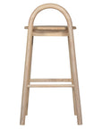A minimalist solid ashwood bar stool with a curved backrest and natural finish, designed for modern kitchen and bar spaces.