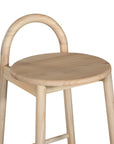 A minimalist solid ashwood bar stool with a curved backrest and natural finish, designed for modern kitchen and bar spaces.