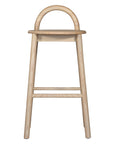 A minimalist solid ashwood bar stool with a curved backrest and natural finish, designed for modern kitchen and bar spaces.