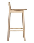 A minimalist solid ashwood bar stool with a curved backrest and natural finish, designed for modern kitchen and bar spaces.