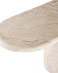Ayanda bench in dune hydro dipped finish with elongated top and two cylindrical pedestal legs.