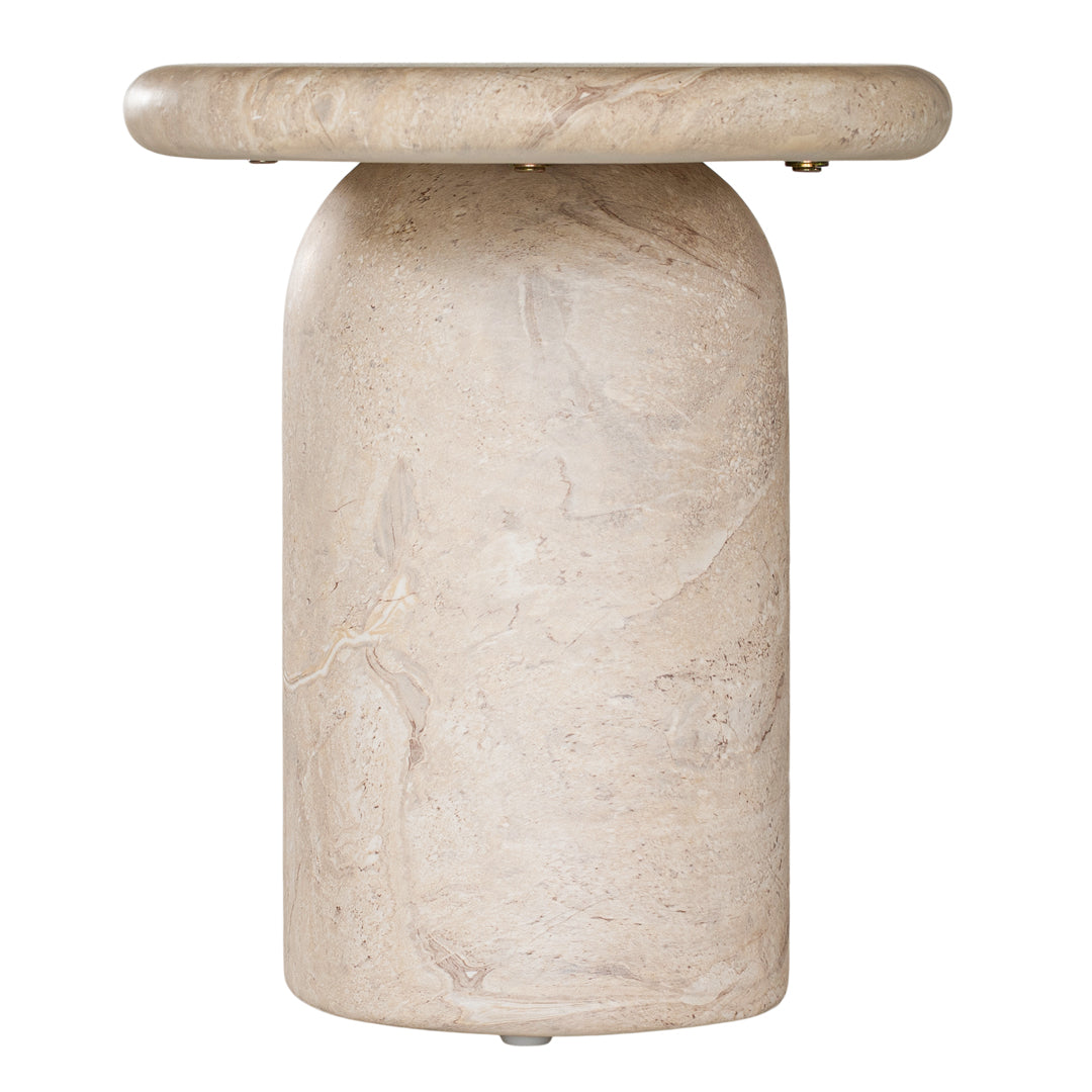 Ayanda bench in dune hydro dipped finish with elongated top and two cylindrical pedestal legs.