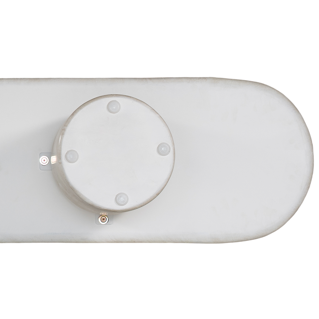 Ayanda bench in eggshell hydro dipped finish with elongated sculptural top and cylindrical pedestal legs.
