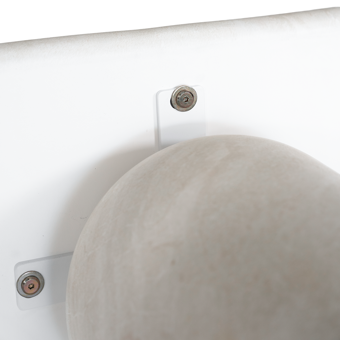 Ayanda bench in eggshell hydro dipped finish with elongated sculptural top and cylindrical pedestal legs.