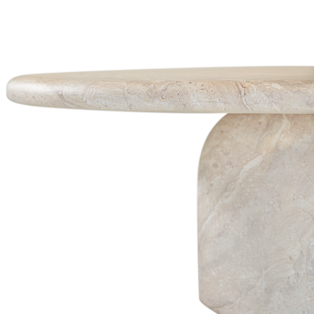 Ayanda coffee table in dune hydro dipped finish with rounded tabletop and solid cylindrical pedestal base.