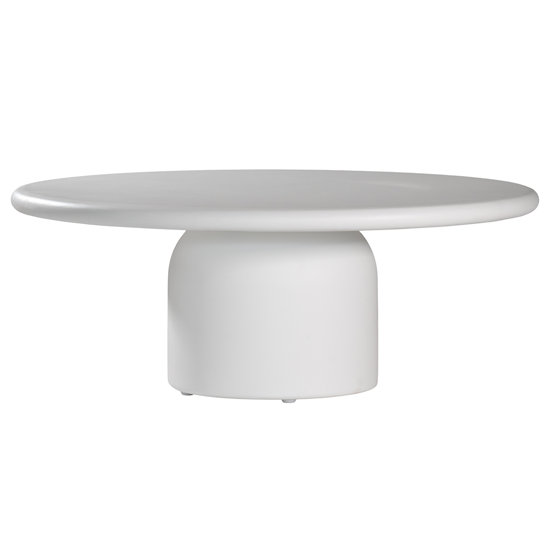 Ayanda coffee table in white with sculptural organic form and smooth matte finish.