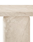 Ayanda console in dune hydro dipped finish with elongated top and two cylindrical pedestal legs.