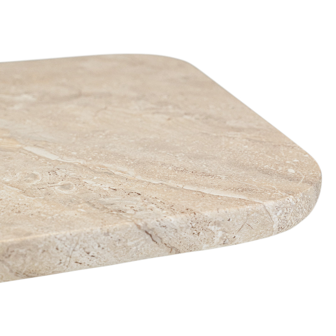 Ayanda console in dune hydro dipped finish with elongated top and two cylindrical pedestal legs.