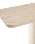Ayanda console in dune hydro dipped finish with elongated top and two cylindrical pedestal legs.