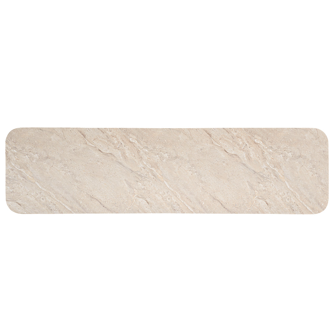 Ayanda console in dune hydro dipped finish with elongated top and two cylindrical pedestal legs.