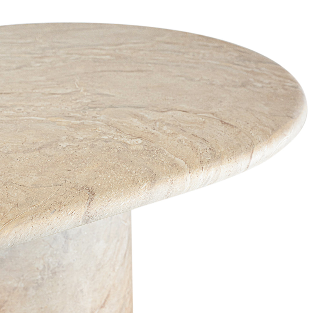 Ayanda dining table in dune hydro dipped finish with oval tabletop and two cylindrical pedestal bases.