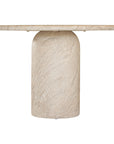 Ayanda dining table in dune hydro dipped finish with oval tabletop and two cylindrical pedestal bases.