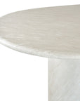 Ayanda dining table in eggshell hydro dipped finish with oval tabletop and two cylindrical pedestal bases.