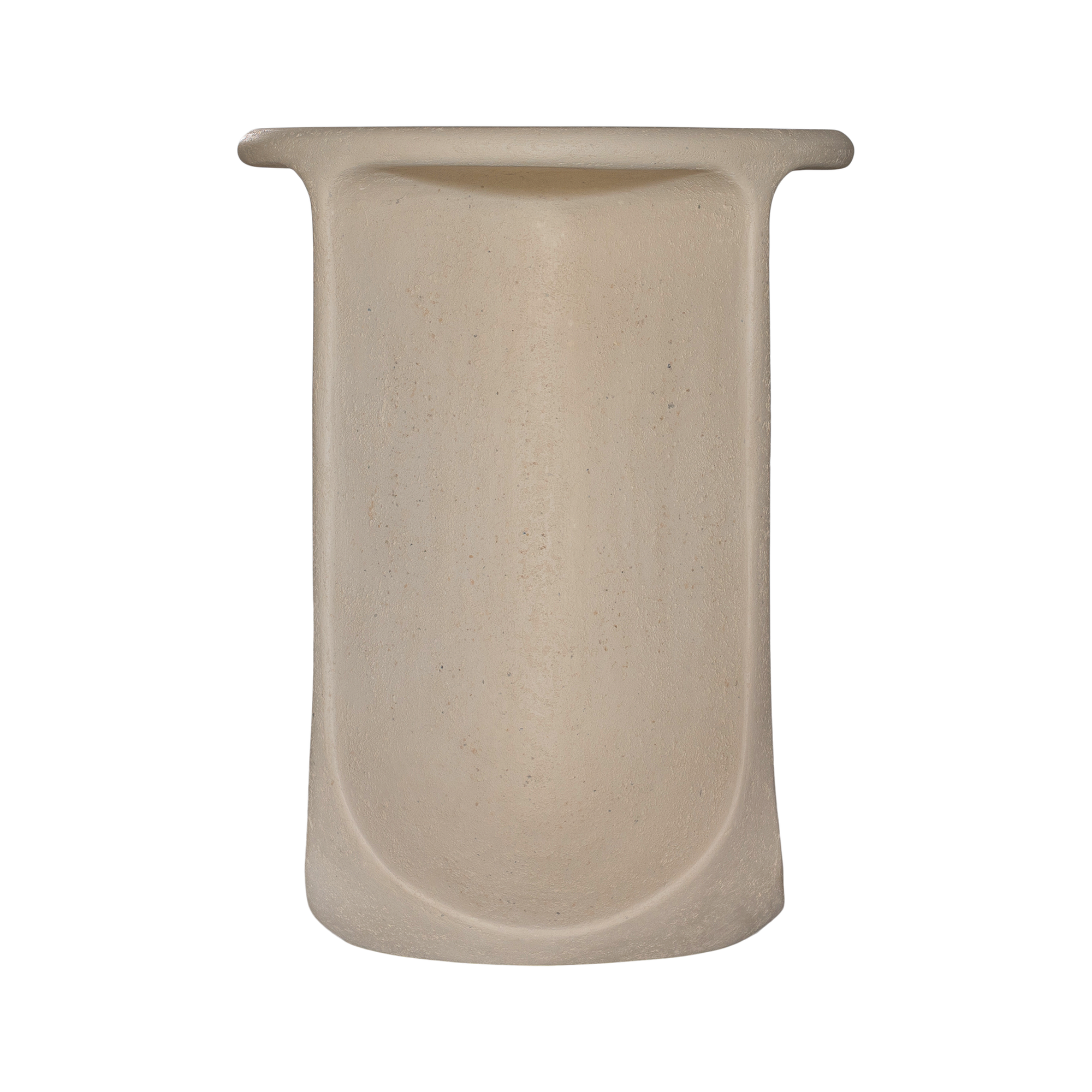 Berber side table in driftstone finish featuring sculptural curved legs and a softly rounded top with a textured natural surface.