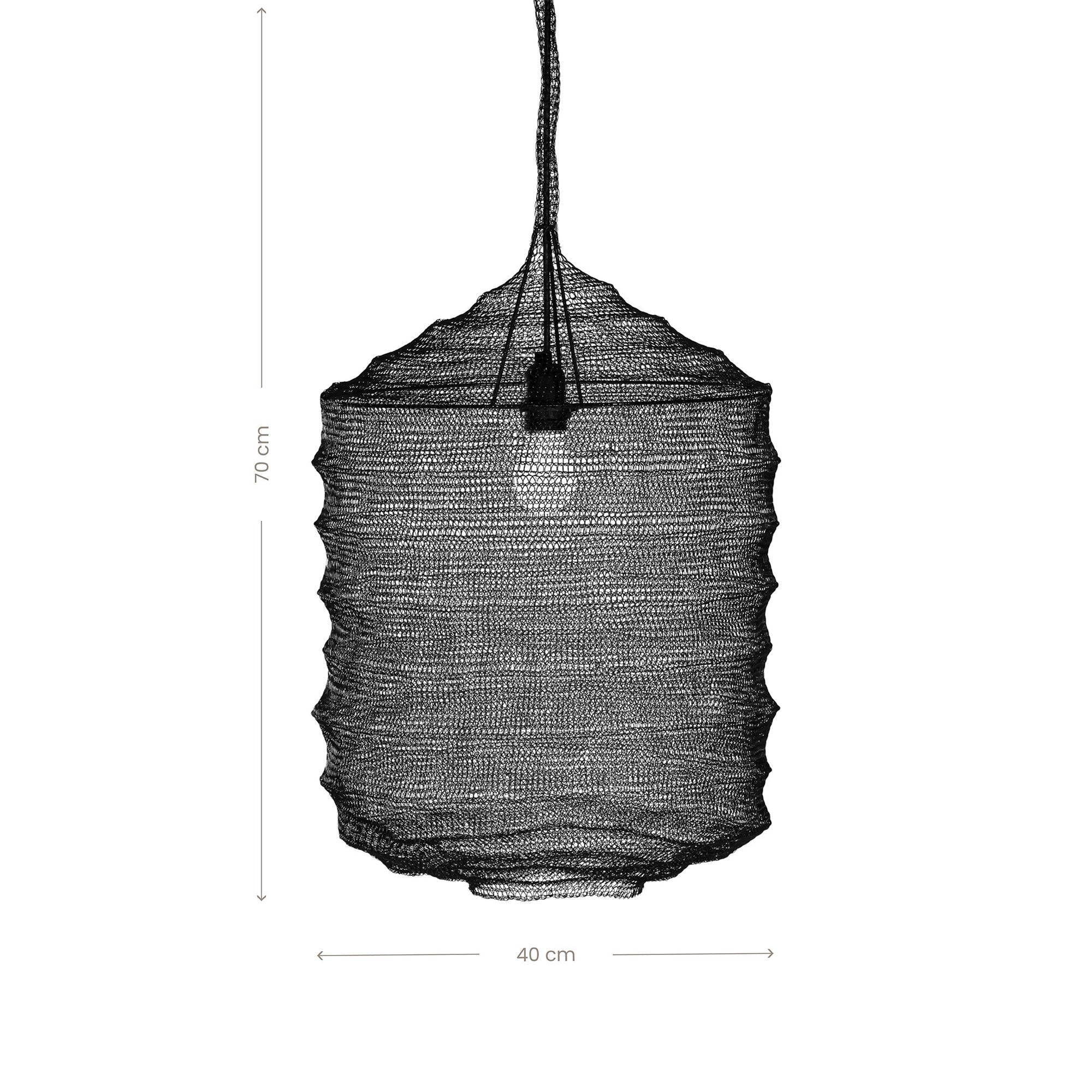 A black handwoven pendant light with a sculptural mesh design, showcasing artisanal craftsmanship and an airy, textural aesthetic perfect for modern interiors