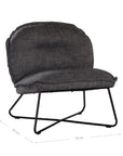 A modern black lounge chair featuring a cushioned seat and backrest upholstered in textured dark linen fabric. Designed with a sleek metal frame, this chair offers a stylish and comfortable seating option for contemporary interiors