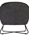 A modern black lounge chair featuring a cushioned seat and backrest upholstered in textured dark linen fabric. Designed with a sleek metal frame, this chair offers a stylish and comfortable seating option for contemporary interiors