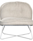 A modern natural lounge chair featuring a cushioned seat and backrest upholstered in textured linen fabric. Designed with a sleek metal frame, this chair offers a stylish and comfortable seating option for contemporary interiors