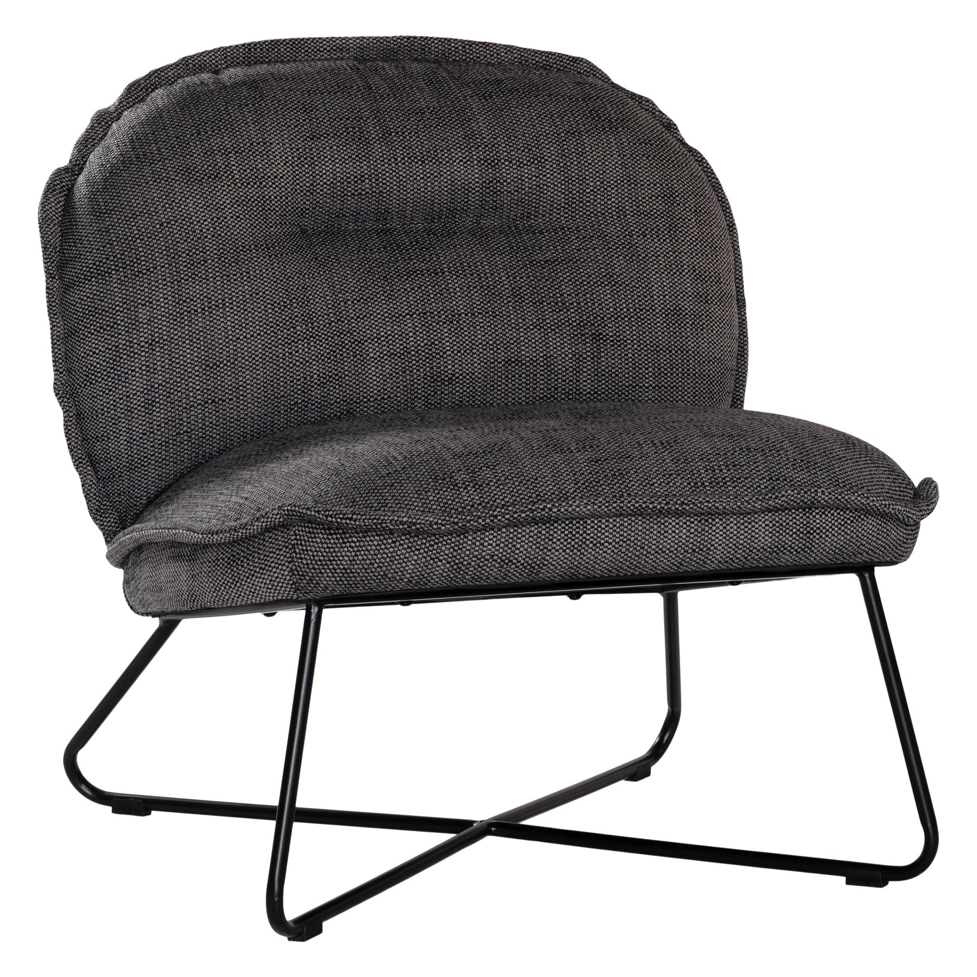 A modern natural lounge chair featuring a cushioned seat and backrest upholstered in textured linen fabric. Designed with a sleek metal frame, this chair offers a stylish and comfortable seating option for contemporary interiors
