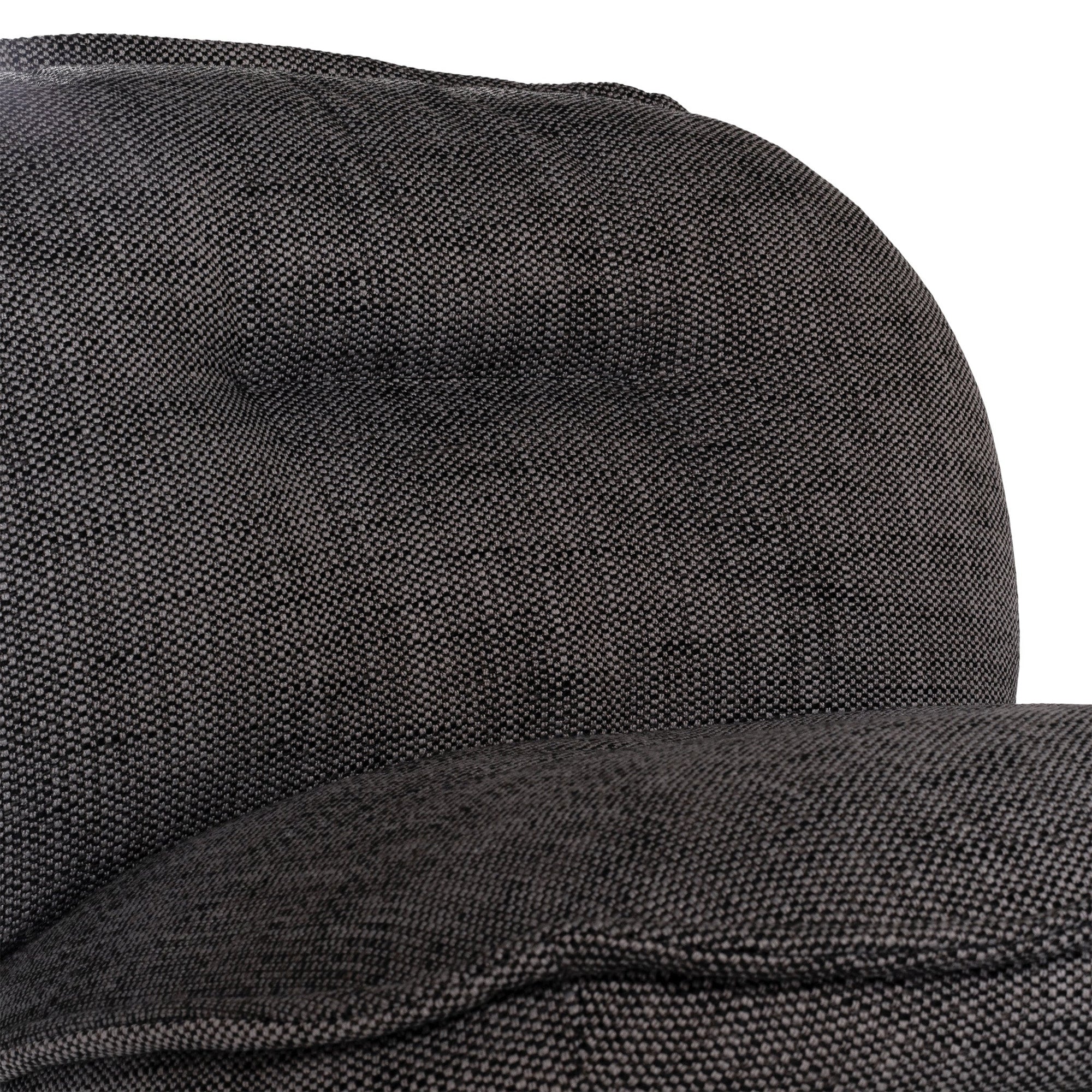 A modern black lounge chair featuring a cushioned seat and backrest upholstered in textured dark linen fabric. Designed with a sleek metal frame, this chair offers a stylish and comfortable seating option for contemporary interiors