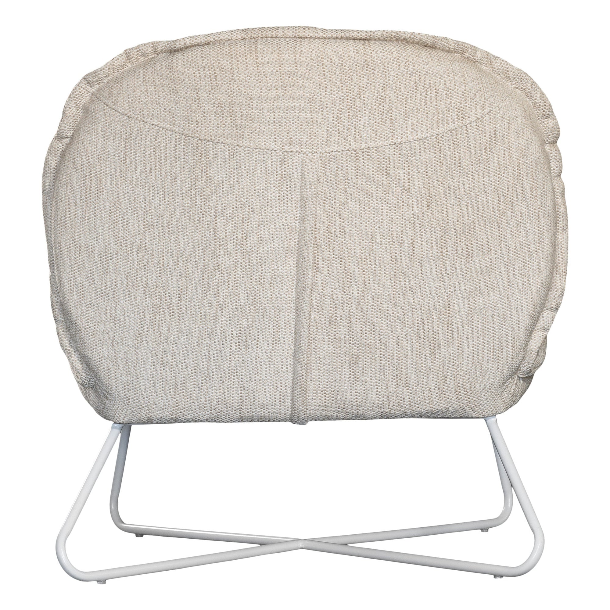 A modern natural lounge chair featuring a cushioned seat and backrest upholstered in textured linen fabric. Designed with a sleek metal frame, this chair offers a stylish and comfortable seating option for contemporary interiors