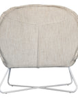 A modern natural lounge chair featuring a cushioned seat and backrest upholstered in textured linen fabric. Designed with a sleek metal frame, this chair offers a stylish and comfortable seating option for contemporary interiors