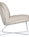 A modern natural lounge chair featuring a cushioned seat and backrest upholstered in textured linen fabric. Designed with a sleek metal frame, this chair offers a stylish and comfortable seating option for contemporary interiors