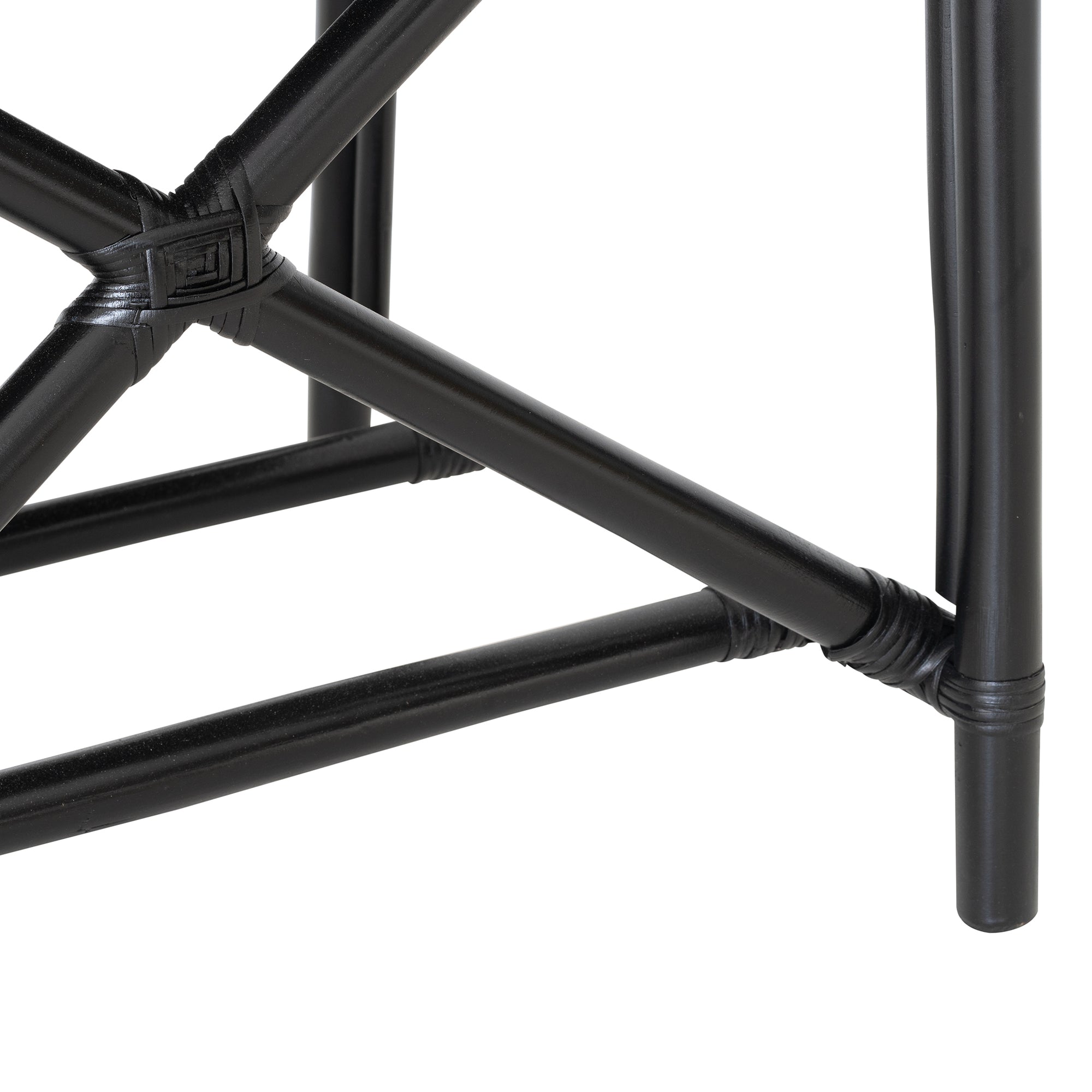 Black wicker armchair with armrests and a sturdy cross-frame base, showcasing a contemporary design suitable for indoor or outdoor dining spaces.