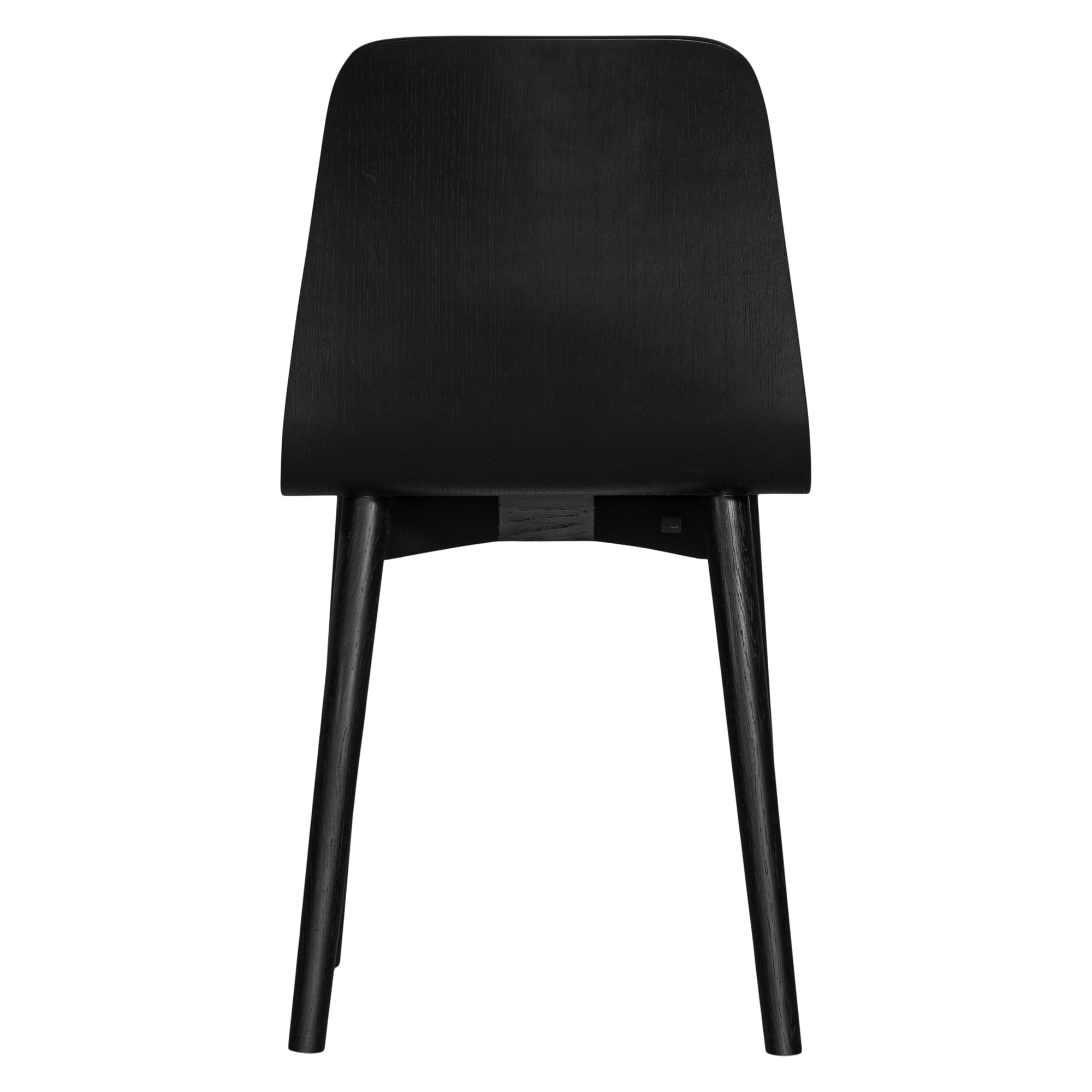 The Kulala Living black wood dining chair features a sleek, curved seat with a natural wood grain finish. Its minimalist design and sturdy legs make it a stylish and versatile addition to any modern dining space
