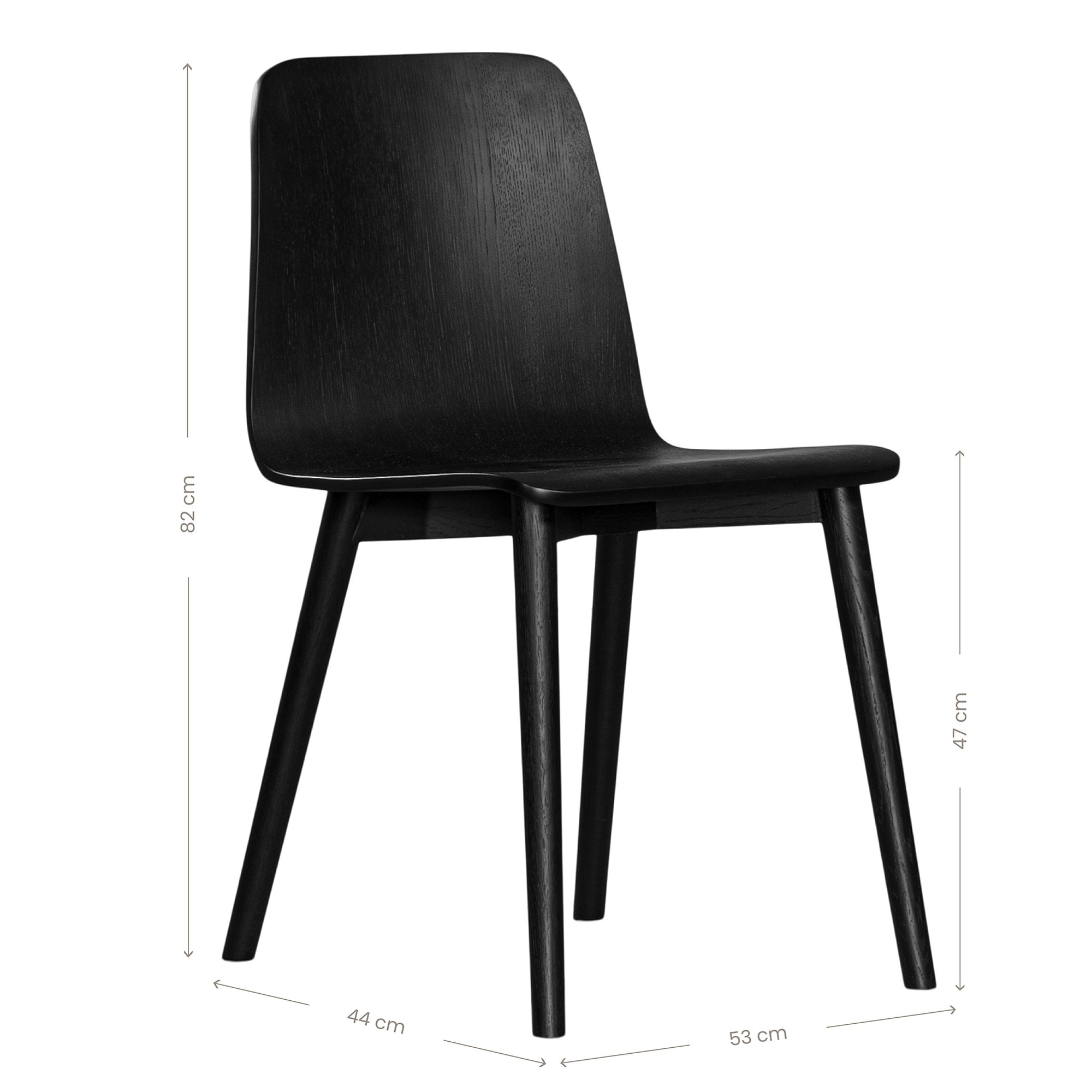 The Kulala Living black wood dining chair features a sleek, curved seat with a natural wood grain finish. Its minimalist design and sturdy legs make it a stylish and versatile addition to any modern dining space