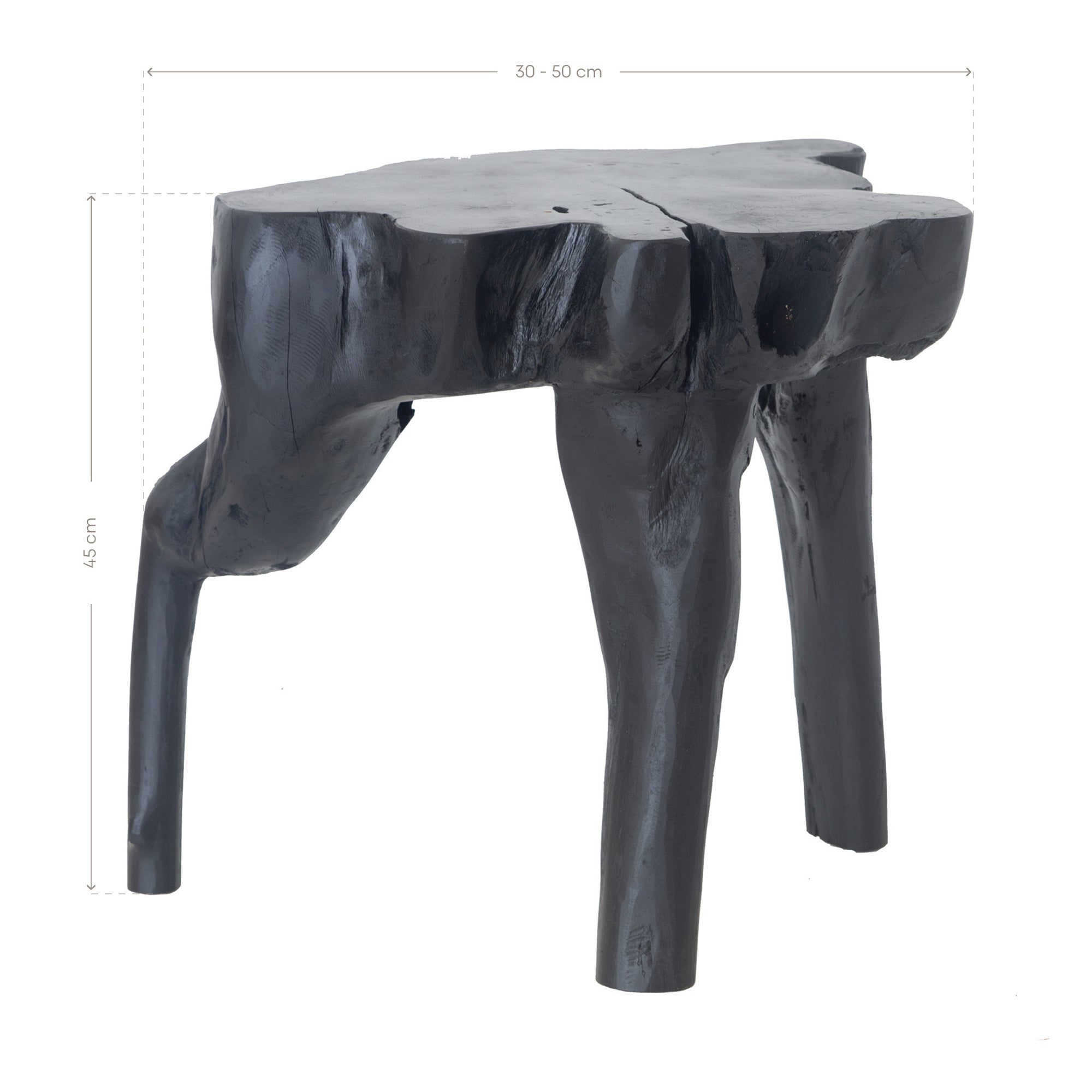 Handcrafted black wood root stool with an organic sculptural design, adding a bold and natural statement to any space