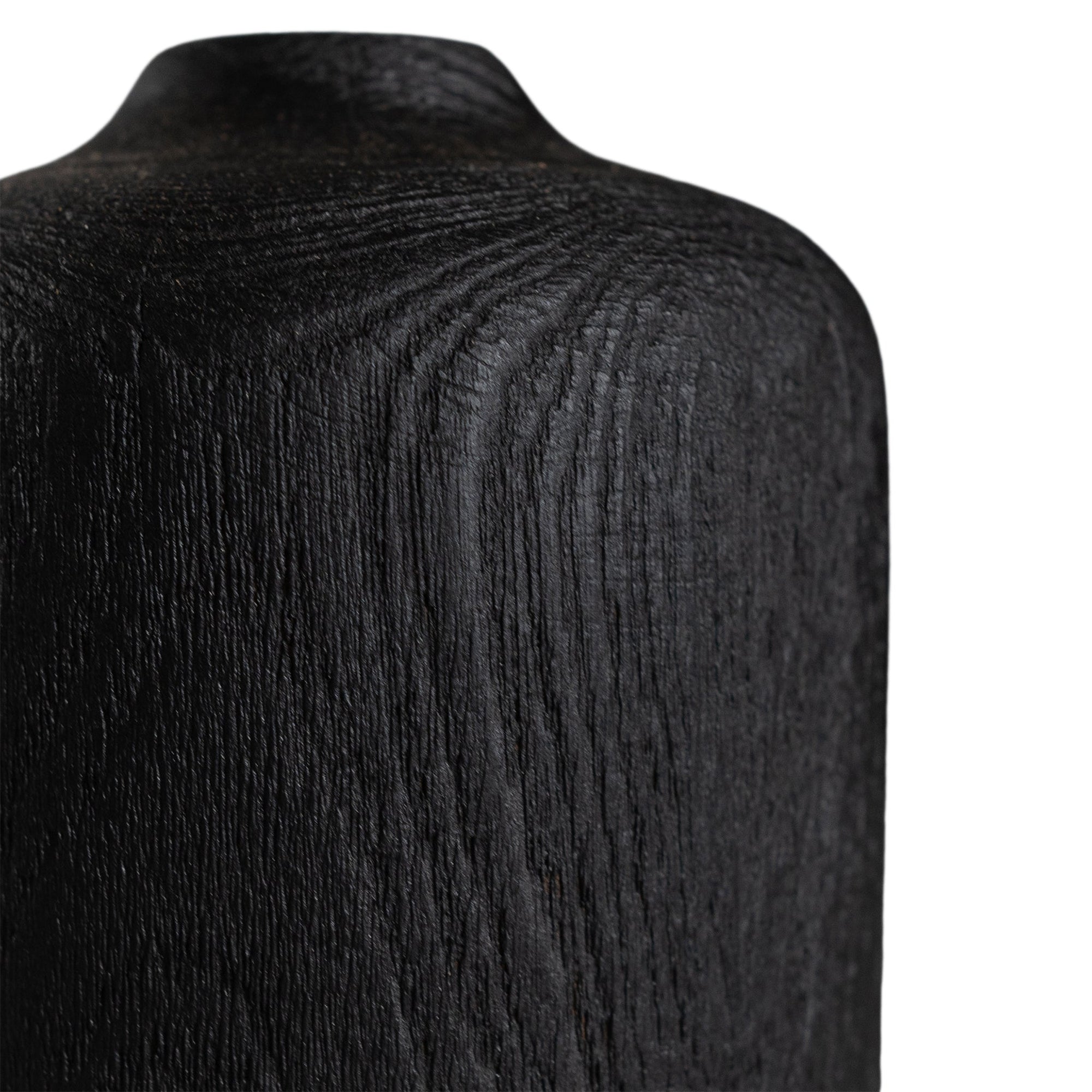 Sleek black wooden decorative vase with a smooth organic form, ideal for modern styling and interior decor accents