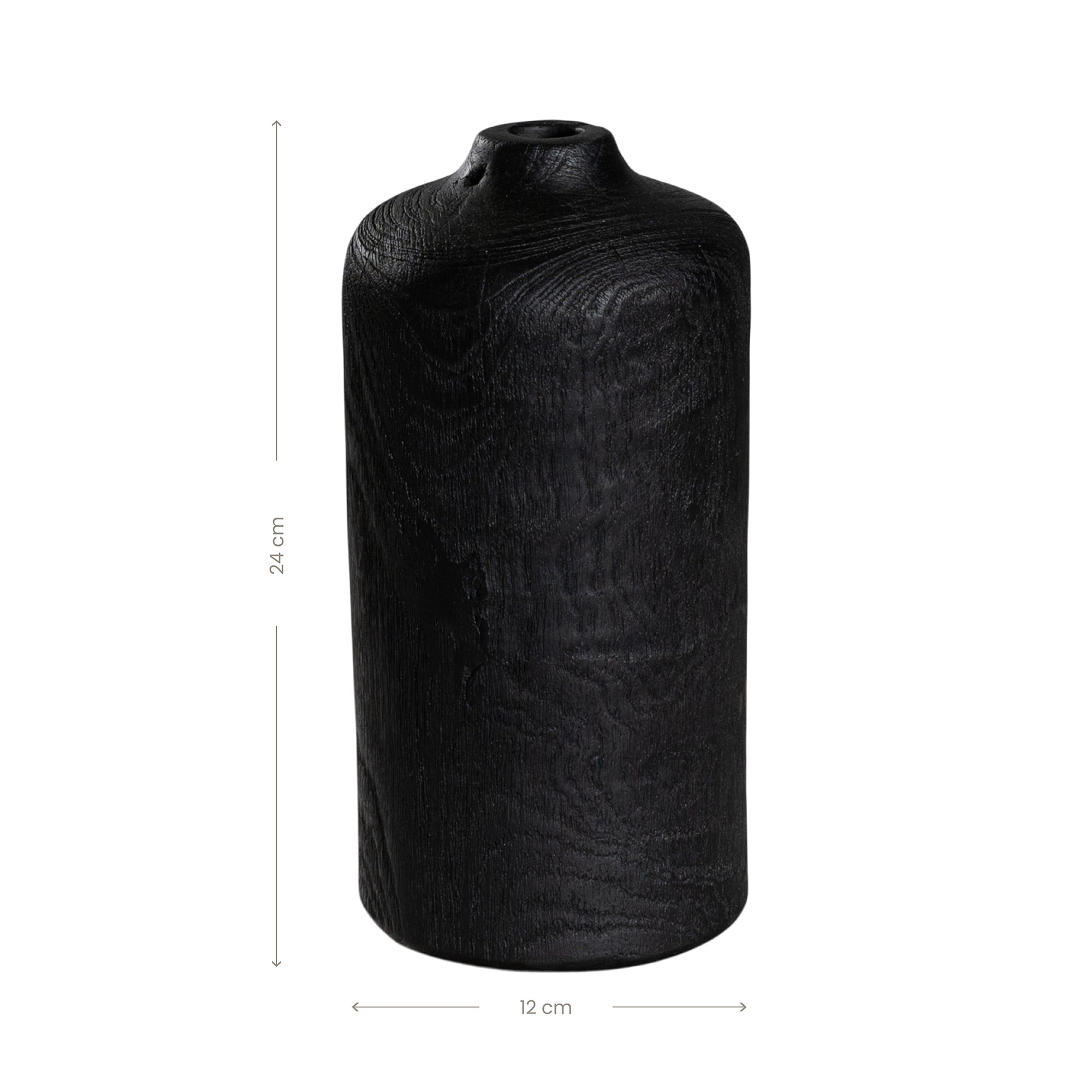 Sleek black wooden decorative vase with a smooth organic form, ideal for modern styling and interior decor accents
