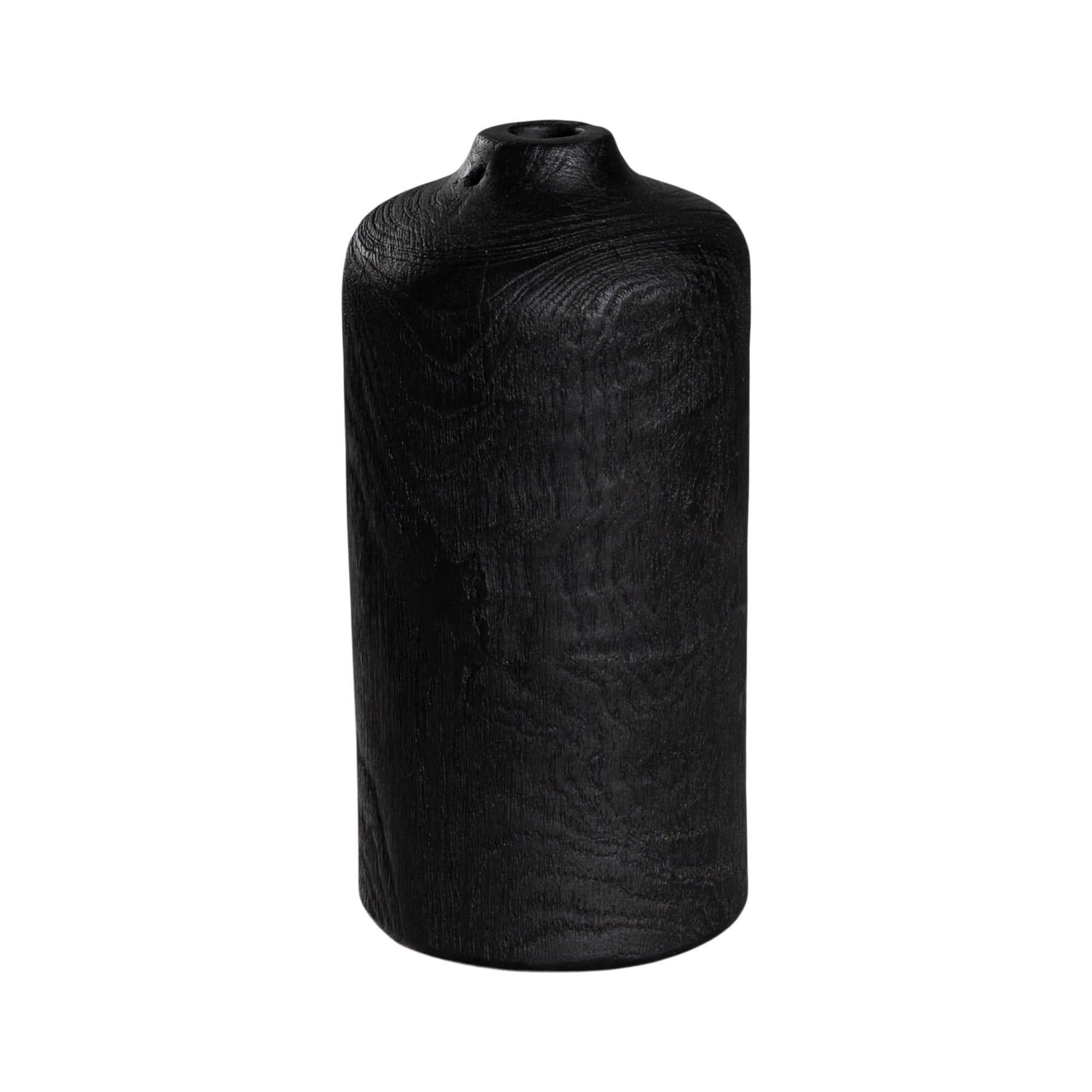 Sleek black wooden decorative vase with a smooth organic form, ideal for modern styling and interior decor accents