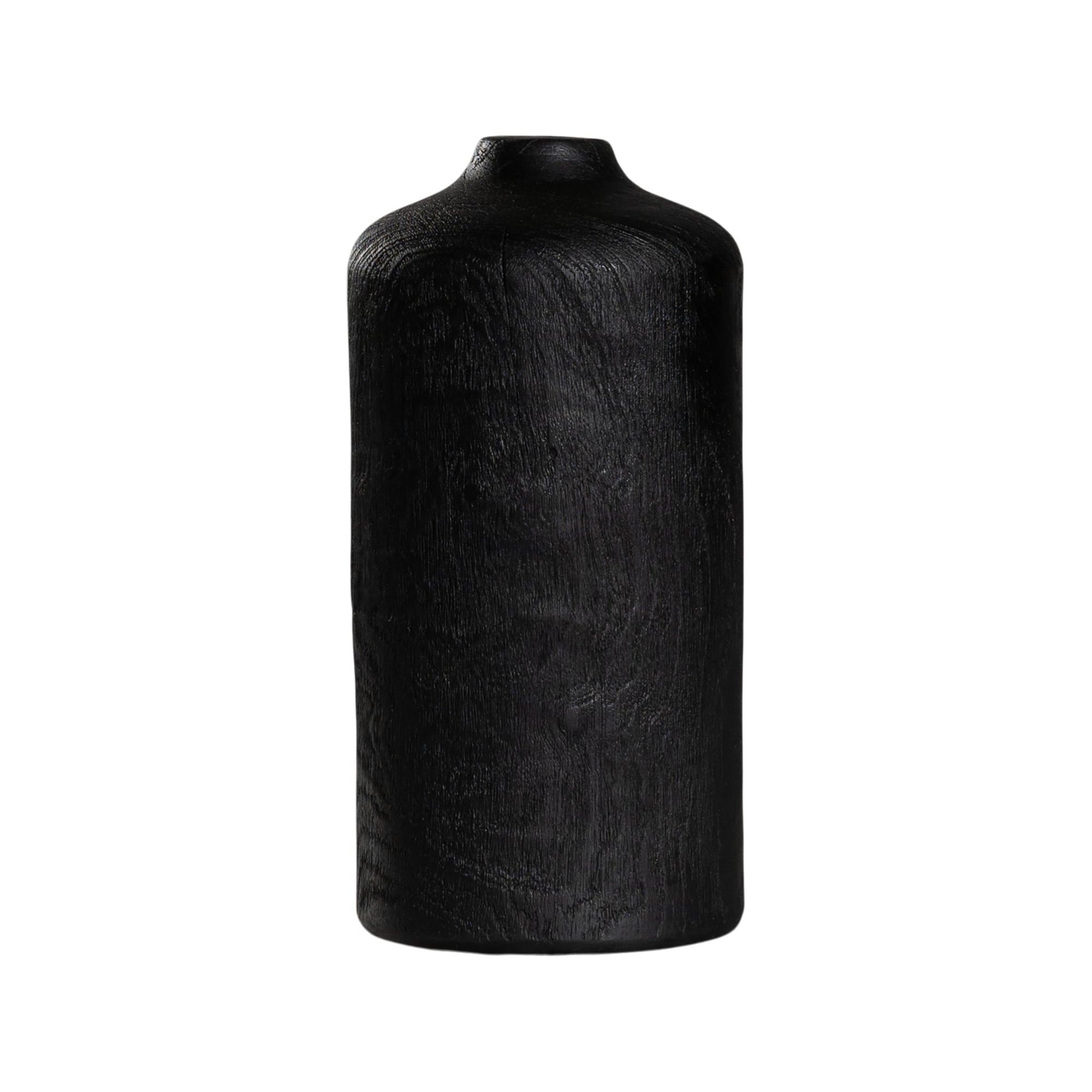 Sleek black wooden decorative vase with a smooth organic form, ideal for modern styling and interior decor accents