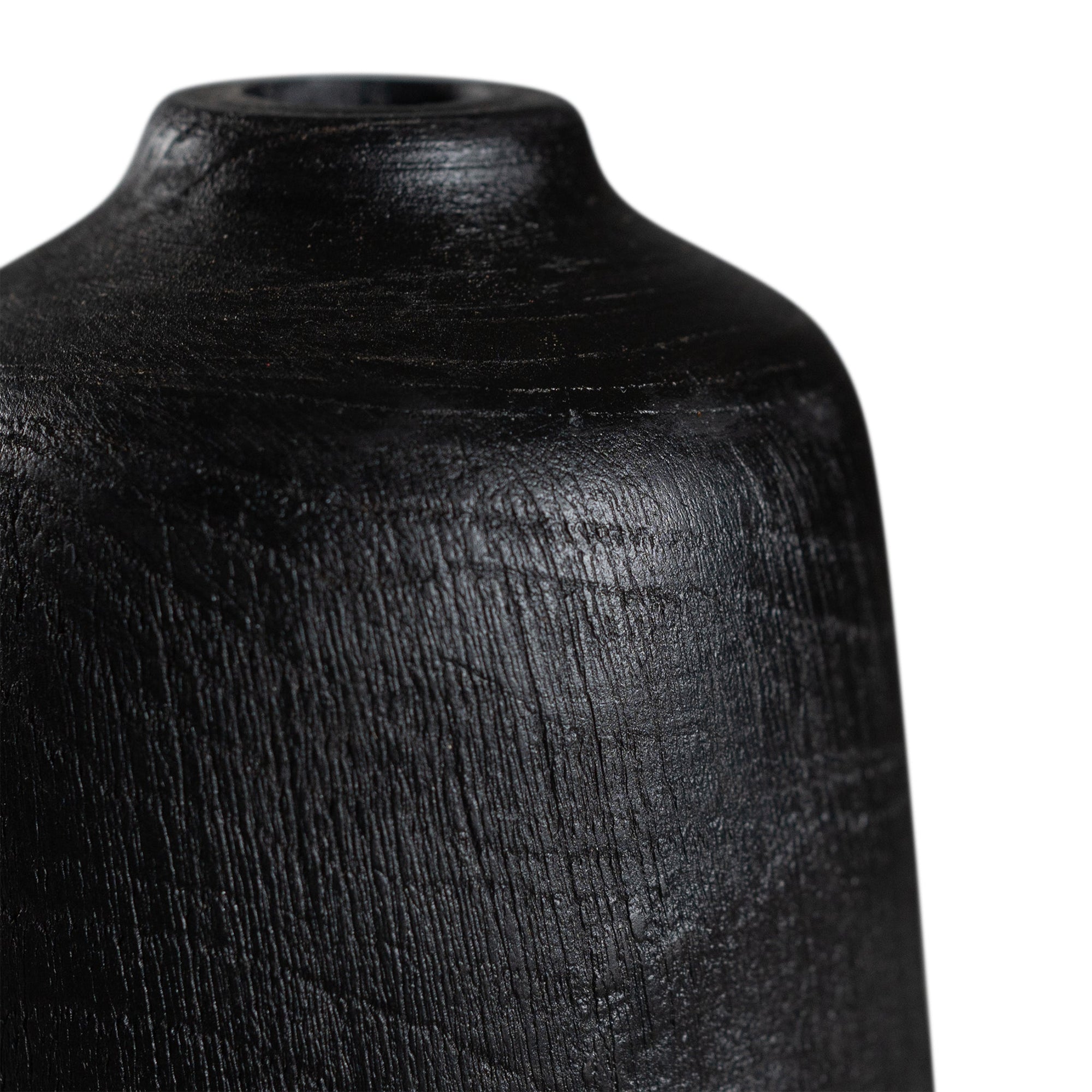 Sleek black wooden decorative vase with a smooth organic form, ideal for modern styling and interior decor accents