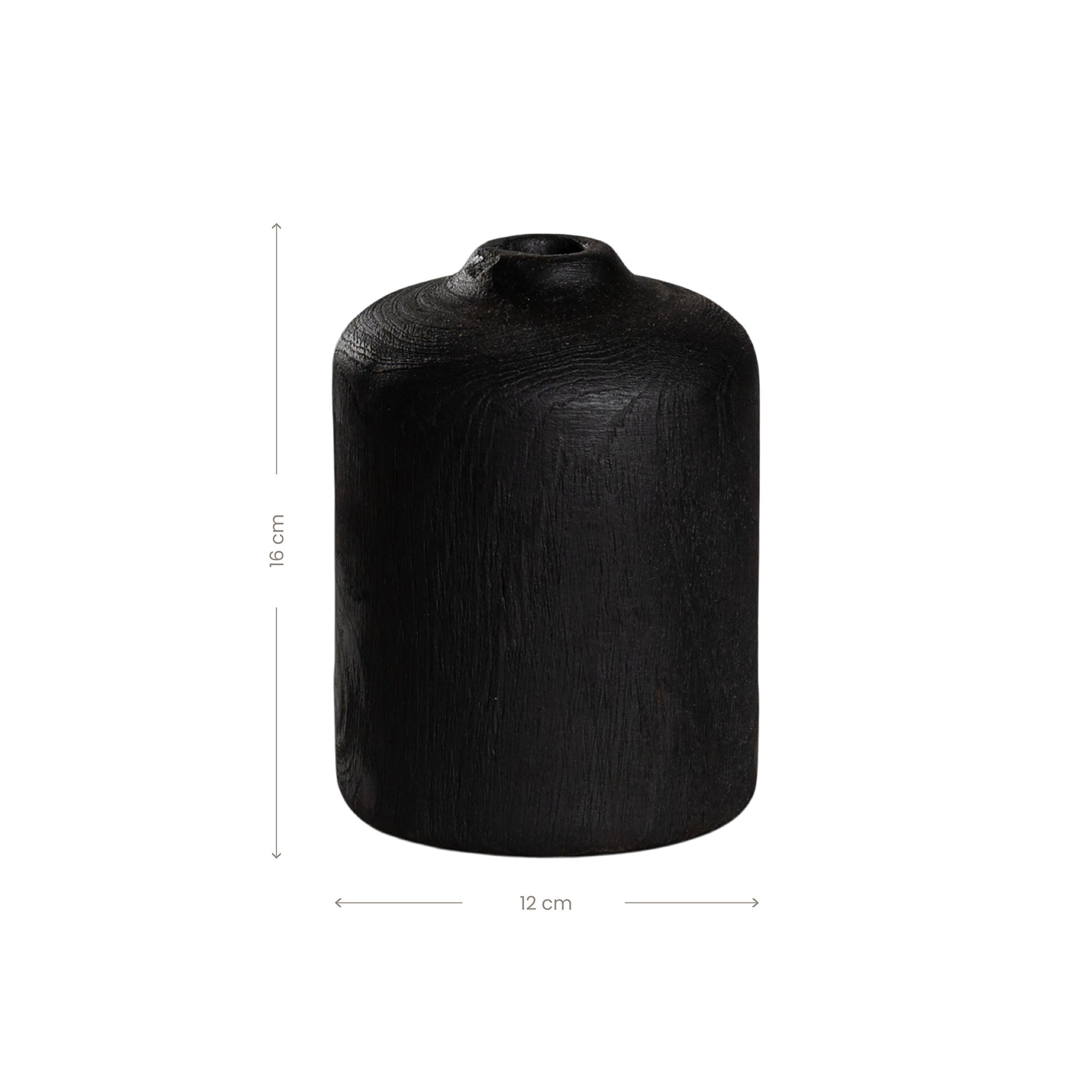 Sleek black wooden decorative vase with a smooth organic form, ideal for modern styling and interior decor accents
