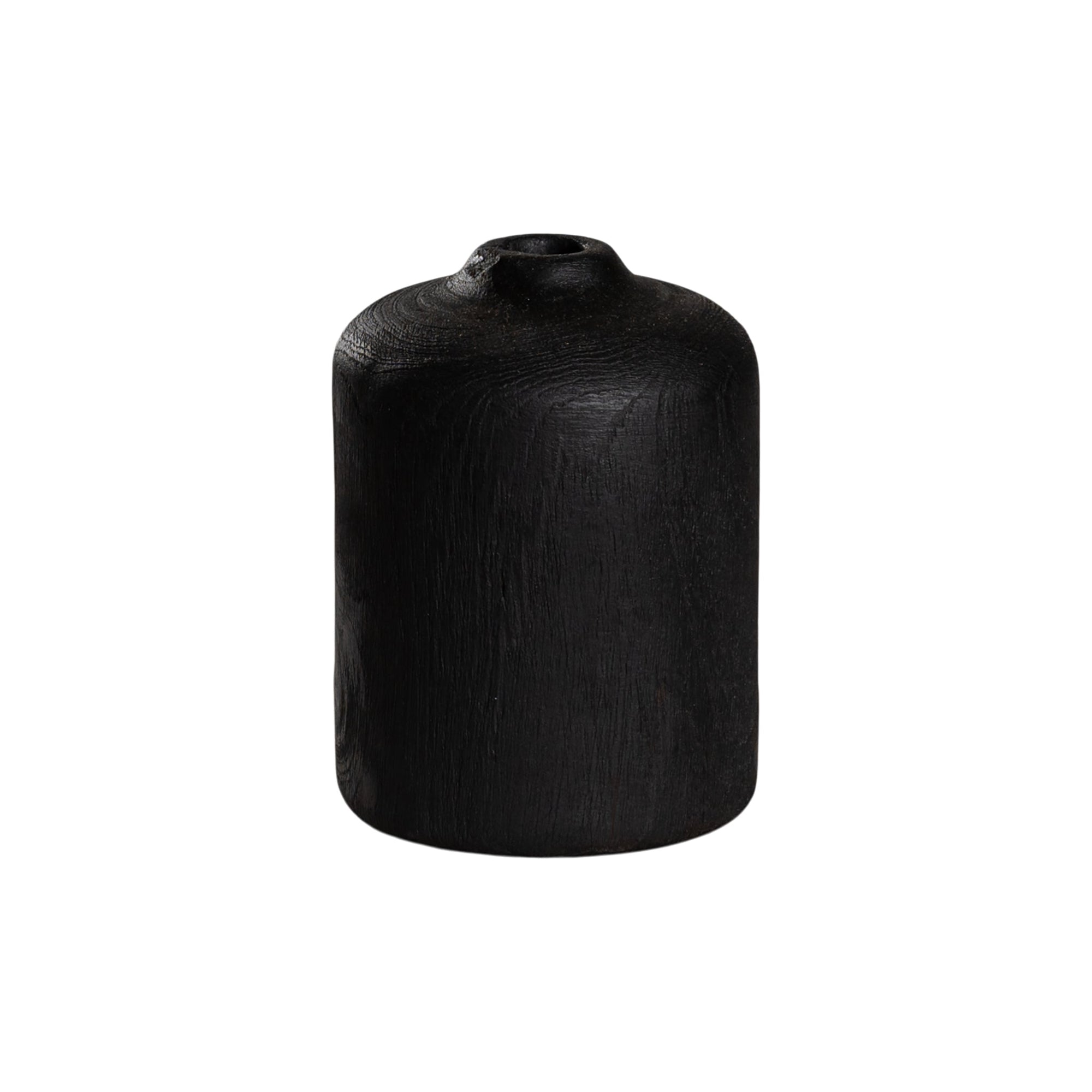 Sleek black wooden decorative vase with a smooth organic form, ideal for modern styling and interior decor accents