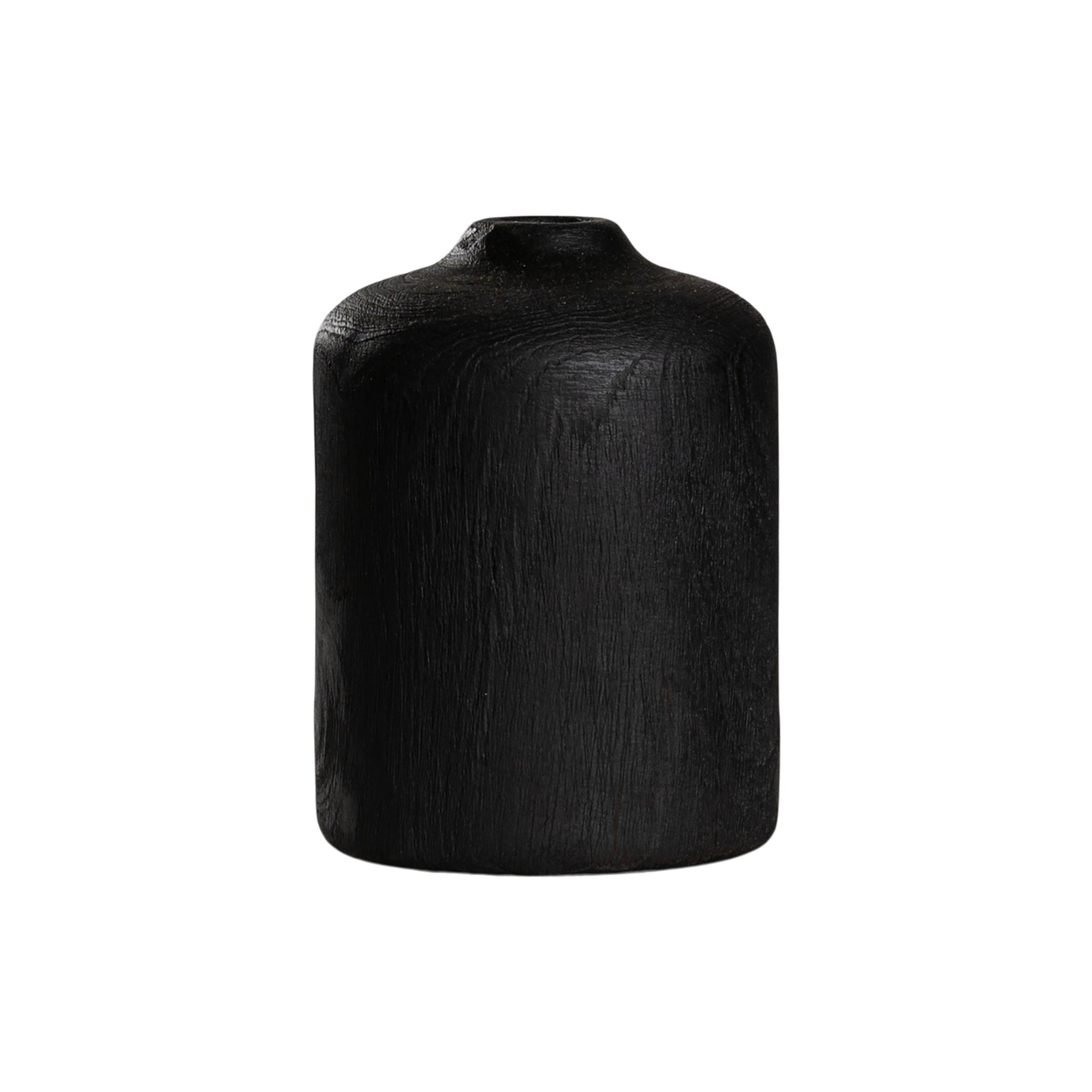Sleek black wooden decorative vase with a smooth organic form, ideal for modern styling and interior decor accents