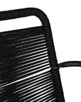 Black outdoor dining chair featuring a sleek powder-coated metal frame and handwoven rope design, perfect for contemporary alfresco spaces