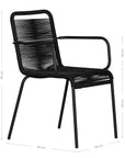 Black outdoor dining chair featuring a sleek powder-coated metal frame and handwoven rope design, perfect for contemporary alfresco spaces