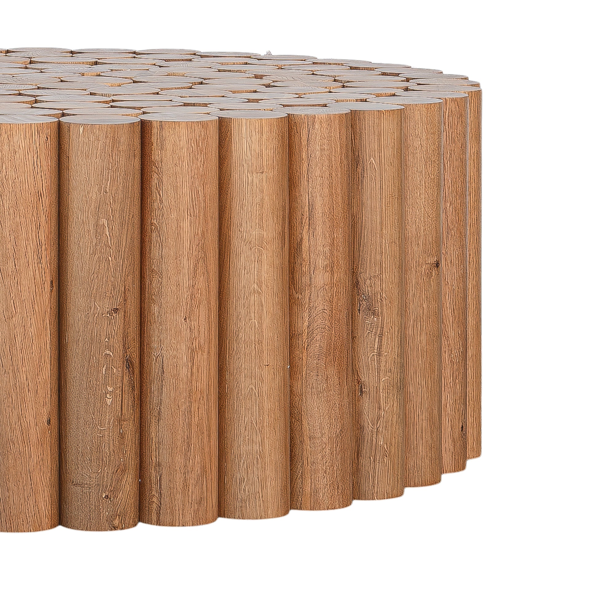 Caribbean Coffee Table in natural oak finish featuring a unique fluted cylindrical design, perfect for adding warmth and texture to contemporary living spaces.