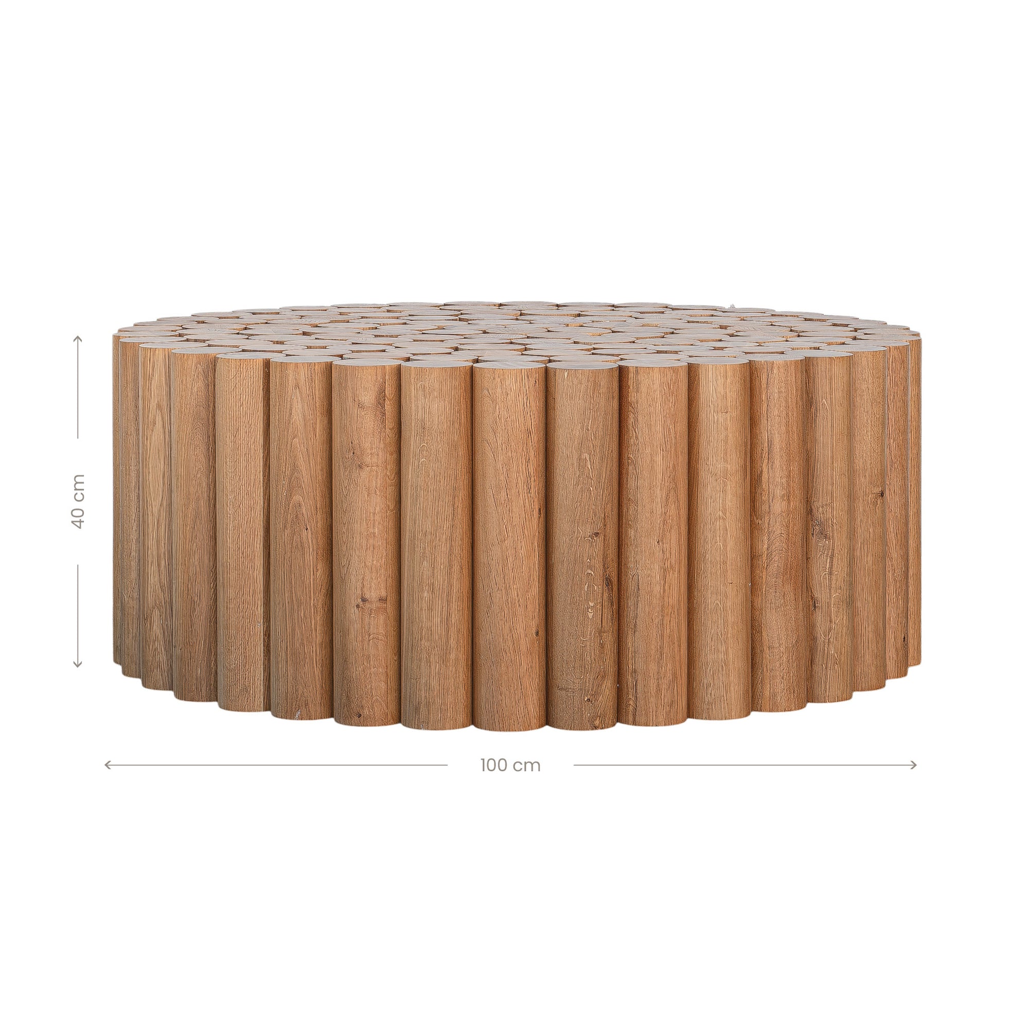 Caribbean Coffee Table in natural oak finish featuring a unique fluted cylindrical design, perfect for adding warmth and texture to contemporary living spaces.