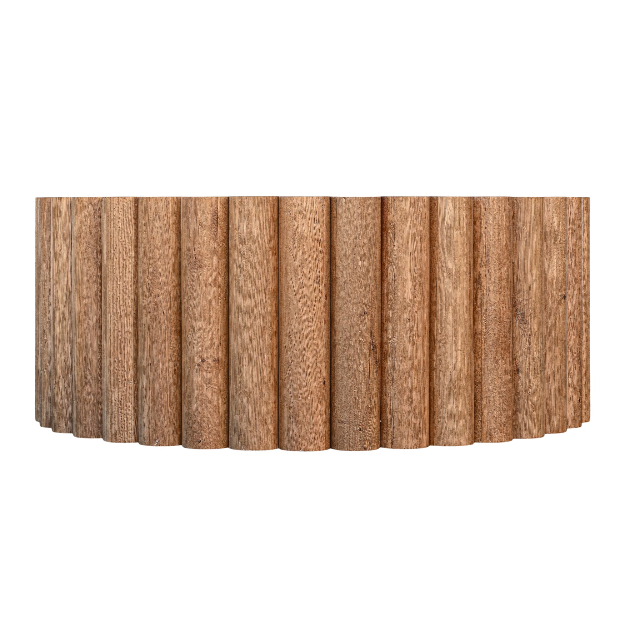 Caribbean Coffee Table in natural oak finish featuring a unique fluted cylindrical design, perfect for adding warmth and texture to contemporary living spaces.