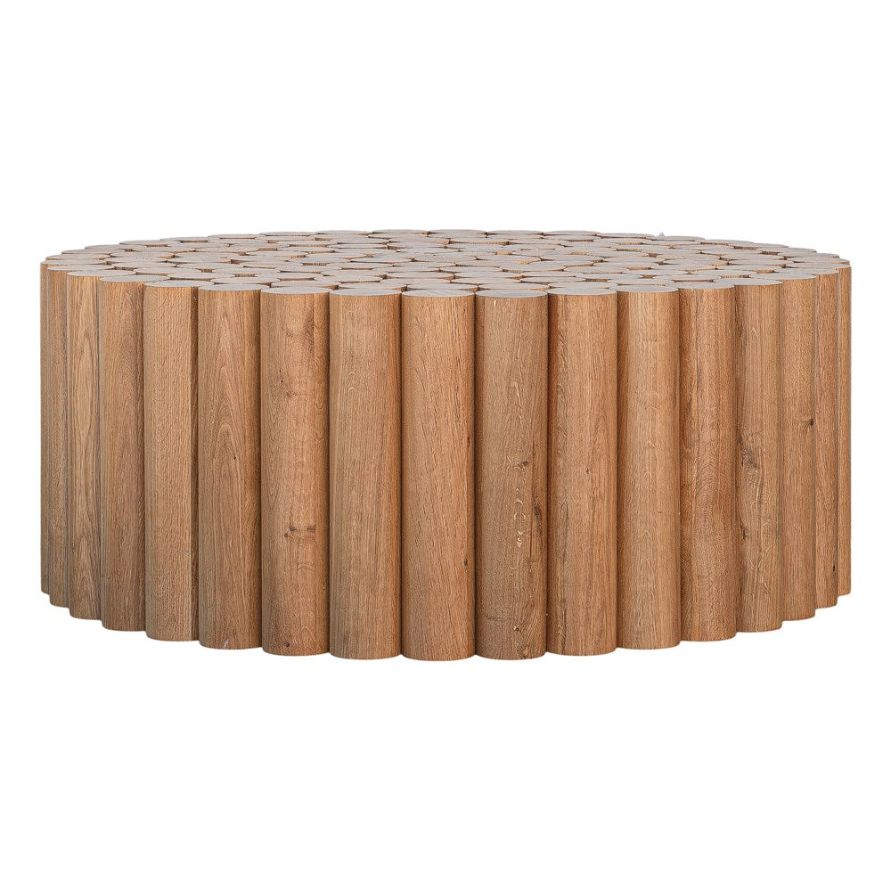 Caribbean Coffee Table in natural oak finish featuring a unique fluted cylindrical design, perfect for adding warmth and texture to contemporary living spaces.